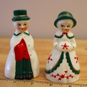 Vintage Christmas shoppers carolers boy girl bell victorian taiwan